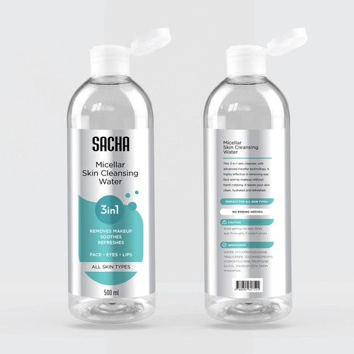 Sacha Micellar Water bottle 500ml Design by SikretStudio