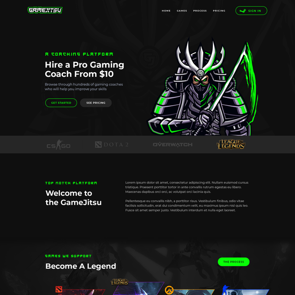 Landing Page Design for Gaming Platform