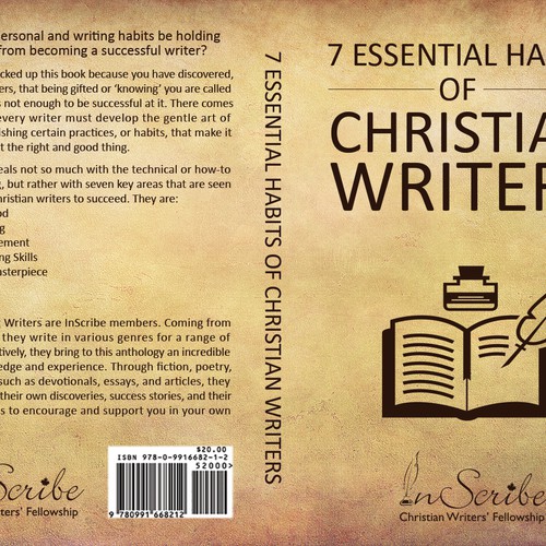 Create a captivating book cover for anthology, 7 Essential Habits of Christian Writers Design by Mila.