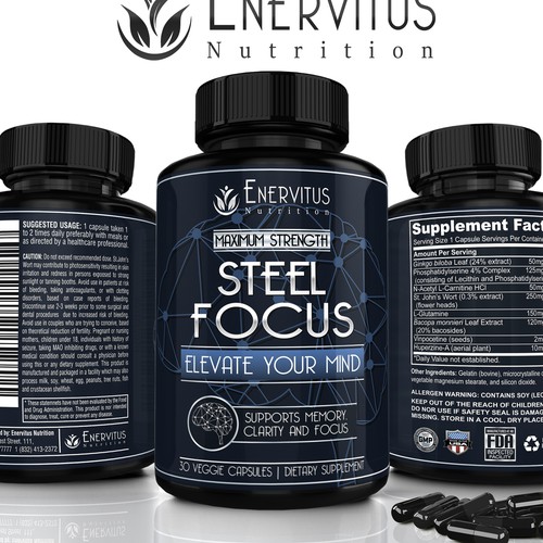 Design a  powerful modern label ( Brain Supplement)for a premium health supplement brand. Design by lantonx