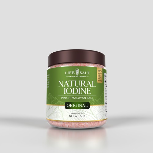 Label for Natural Iodine Pink Himalayan Salt that is fused with Seaweed Design by sougatacreative