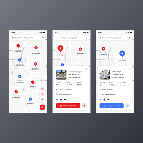 Tesla App to localise charging point on a map Design by Genadi Georgiev