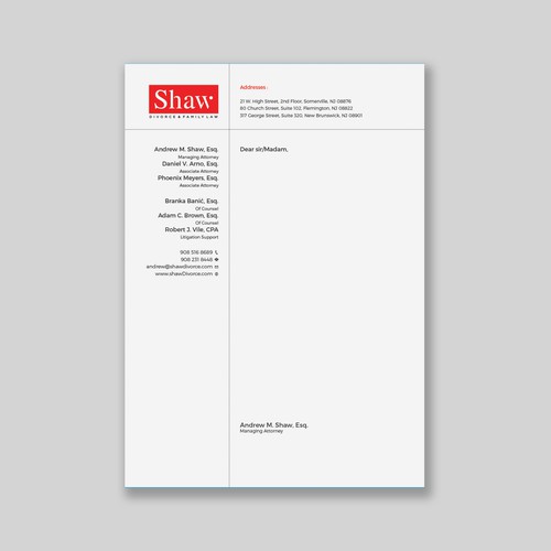 Letterhead for Divorce & Family Law Firm; Modern, Minimalist, Conservative Design Design by a r t  ^ s t a r