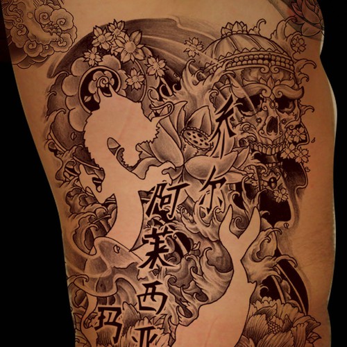 asiatisches S/W-Tattoo /  black&white tattoo asian style Design by INKSPITJUNKIE