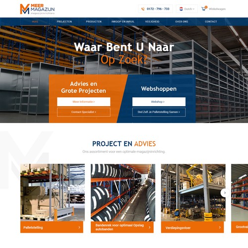 Creative website templates for a leading pallet racks company_ Meermagazijn Design by Adventix