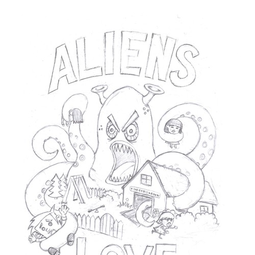 Evil Alien is having breakfast in a Kindergarden デザイン by Discovertic