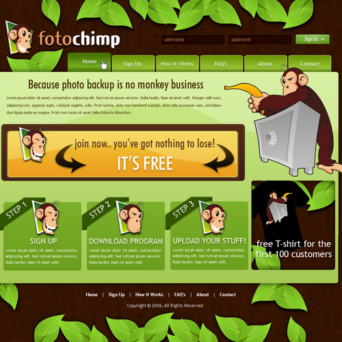 Website for FOTOCHIMP (Home page only, no coding!) Design by KimKiyaa