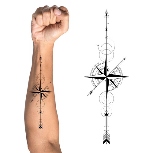Design geometric arrow compass Tattoo デザイン by angeliclovekill