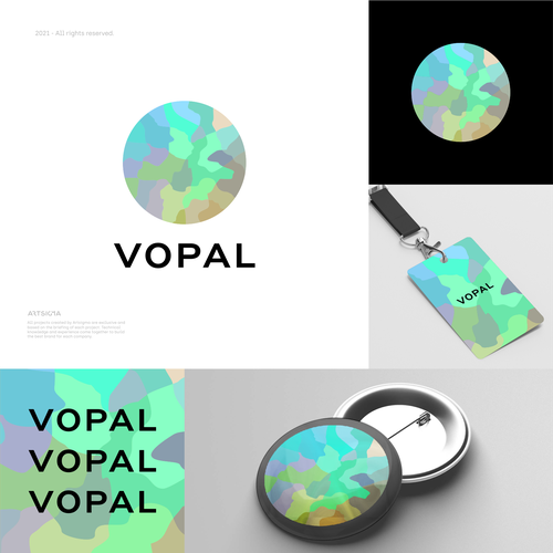 Abstract opal gemstone logo design for a blockchain-media creative company! Design by artsigma