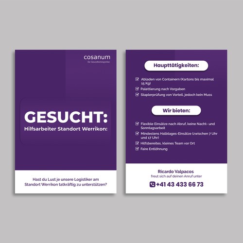 Job Flyer Cosanum Ontwerp door HF Tushar