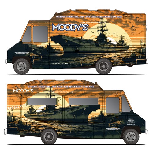 Navy Themed Food Truck Wrap Design Design by Windmill Designer™
