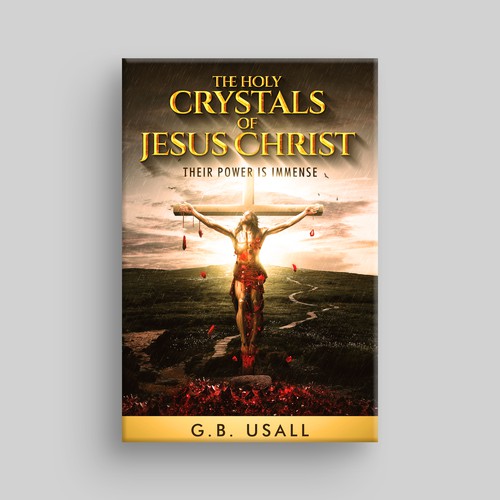 Jesus on the cross with his blood transforming crystals beneath the cross. Design by tukoshimura