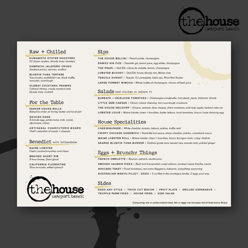 Menu layout design for exclusive private club/restaurant/bar in Newport Beach, CA Design by Y_Y