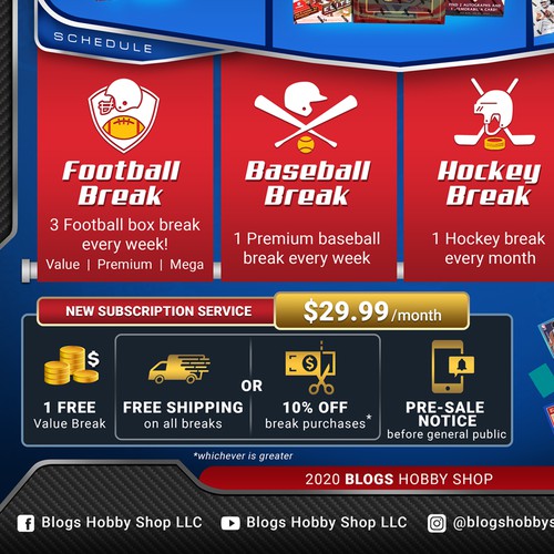 Sports cards box breaks subscription info graphic for marketing, Infographic contest