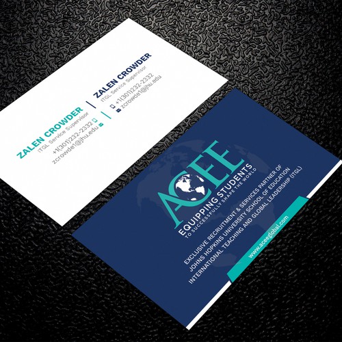 ACEE's new business card to show the partnership with JHU ITGL program-ontwerp door ™SF_Design™