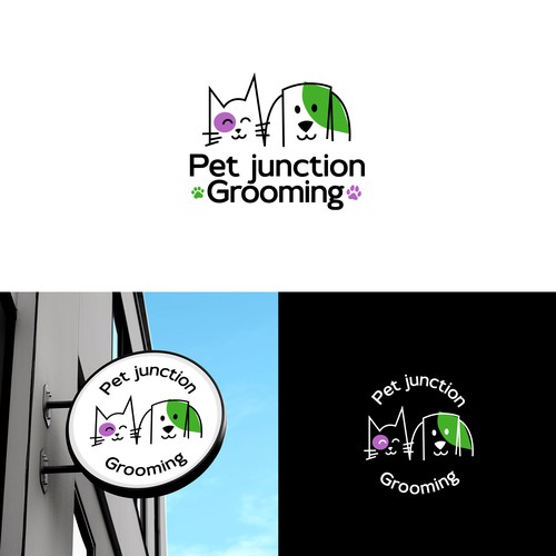 Fun cat and dog grooming salon logo Design by CREA CO