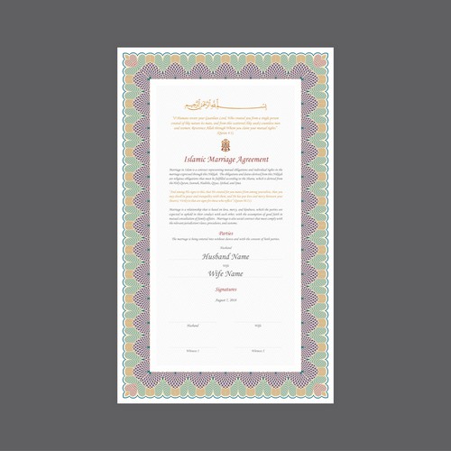 Design A Beautiful Islamic Marriage Agreement Document Template Design von dazecreative