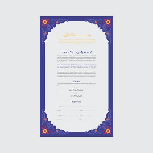 Design A Beautiful Islamic Marriage Agreement Document Template Design by dazecreative