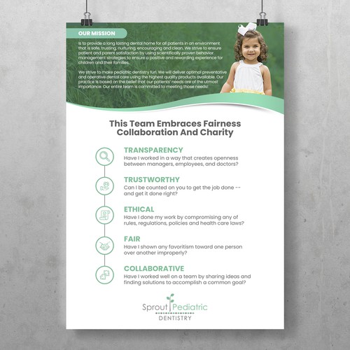 Sprout pediatric dentistry core values/mission statement | Poster contest |  99designs