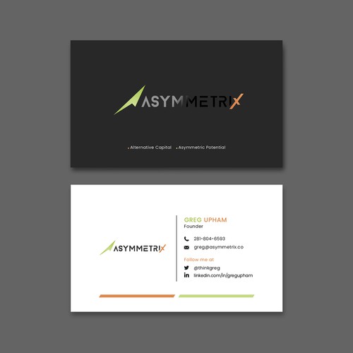 Design a cool, edgey but sophisticated business card for an alternative investment firm. Design von Saman Osama