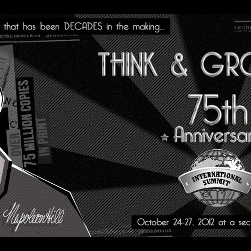 Design di Banner Ad---use creative ILLUSTRATION SKILLS for HISTORIC 75th Anniversary of "Think & Grow Rich" book by Napoleon Hill di PXLGURU