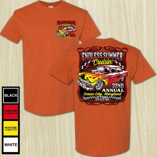 Designs Endless Summer 2019 classic car show 45 color tshirt T