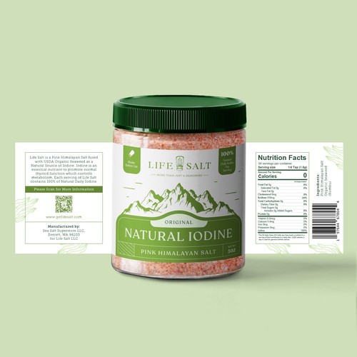 Label for Natural Iodine Pink Himalayan Salt that is fused with Seaweed Design by Kukuh Saputro Design