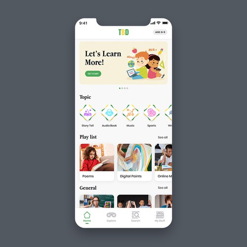 Clear and colorful app meant to engage young children Design by sandy#ogma