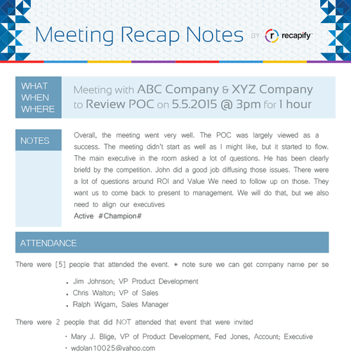 Recap Notes EMAIL PDF Template Project Email contest