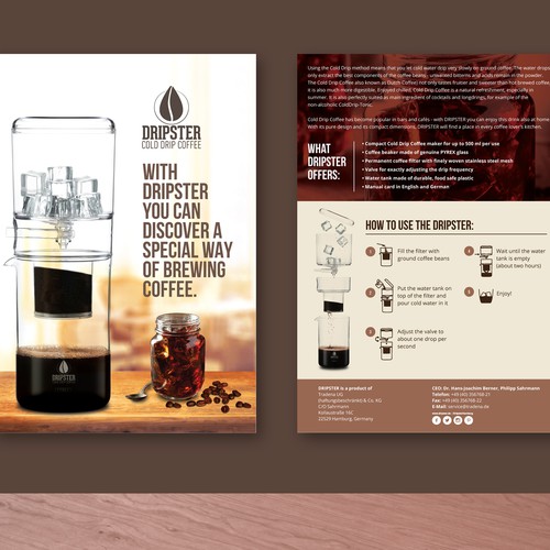 DRIPSTER Cold Drip Coffee Maker - we need a product presentation flyer Design por Sidaddict