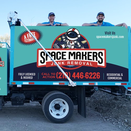 Fun and Catchy Junk Removal Service Truck Wrap - Space Theme Diseño de GrApHiC cReAtIoN™