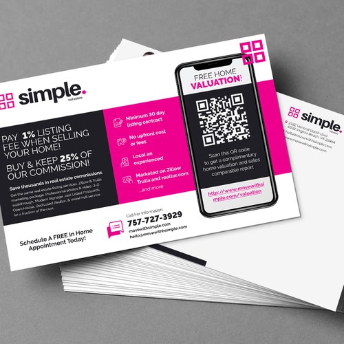 Make a home valuation real estate postcard with QR code. Design by Y&B