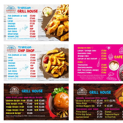 Fish and Chip Shop Menu Design Design by Ruethairat.Me