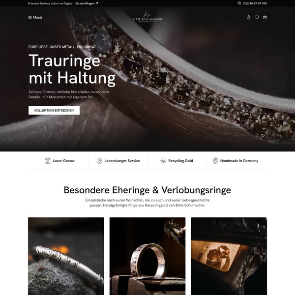 Webdesign im Stil Clean & Punk - hochwertige, handgefertigte Trau-/Verlobungsringe