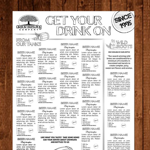 *Guaranteed Prize* Design a VINTAGE, SPEAKEASY Style Beverage Menu for Arbor Brewing Company Brewpub Réalisé par Ainda