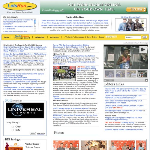 LetsRun.com Homepage Re-Design/Cleanup Diseño de eberswine