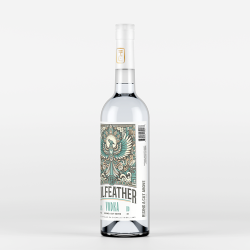 "Tailfeather Vodka Bottle and ROPP Enclosure - Art Deco/Brutalist/Aztec" winning Product label by nuke.art