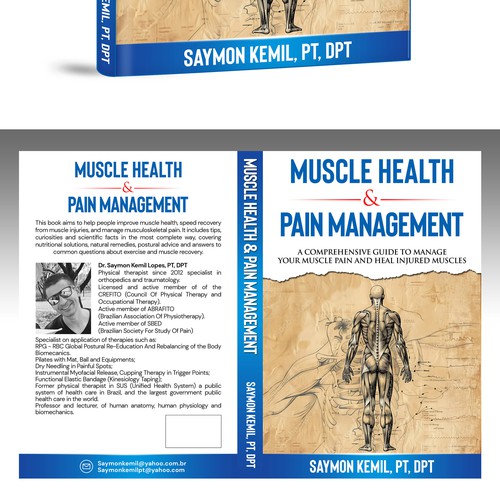 Book cover with a drawing images of the human anatomy combining muscles and bone structure. Design by inventivao