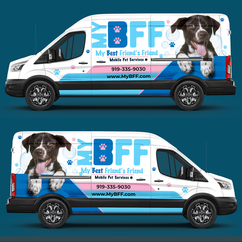 Design me a mobile pet grooming van that will stand out above the