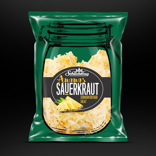 Diseño de Stayin alife - Refresh an old fashion package for Salad with Sauerkraut, Pineapple and Apple de neoflexdesign