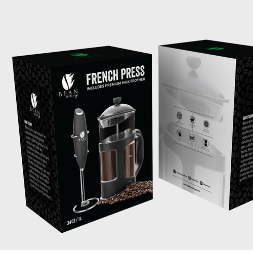 Bean Envy 34 oz. French Press & Electric Handheld Milk Frother - Black for  sale online