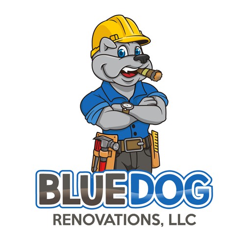 Design a company logo to reflect company name. A Blue Dog (Bulldog) With a hardhat, toolbelt w/cigar Design by YusakG.F.X