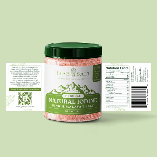 Label for Natural Iodine Pink Himalayan Salt that is fused with Seaweed Design by Kukuh Saputro Design