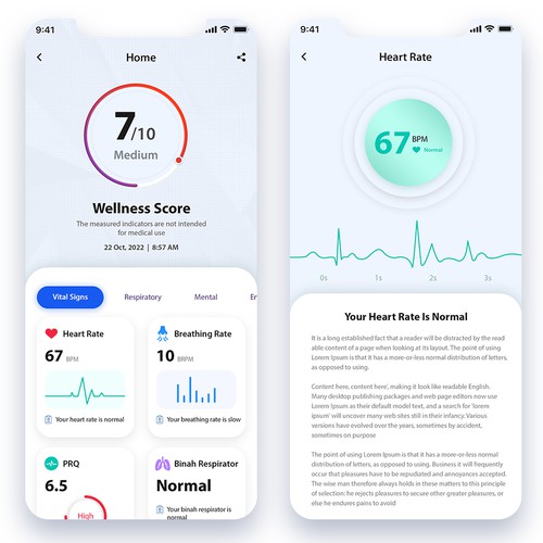 Wellness "vital signs" app - redesign Design by sandy#ogma