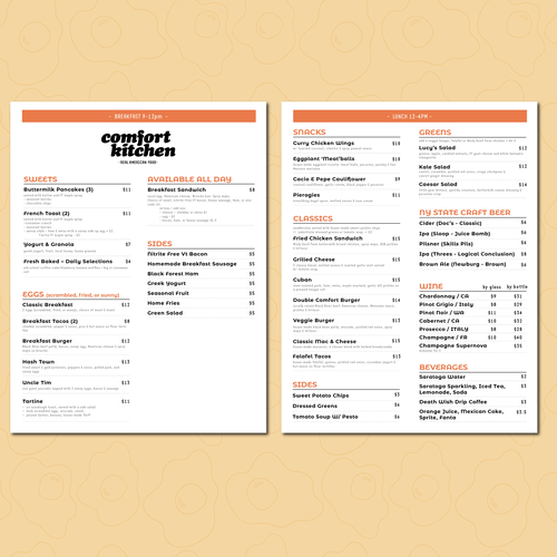 Design a cool new menu for a breakfast & lunch spot in Upstate NY Design by Andrea_YH