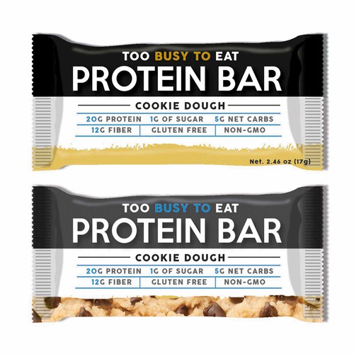 Designs Design a unique protein bar wrapper for Too Busy To Eat