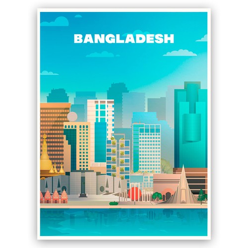 Skyline Wall Art Drawing of Bangladesh Design by MGMR1305