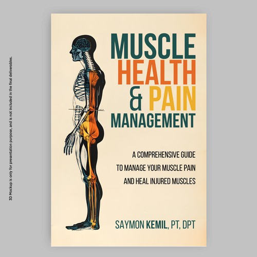 Book cover with a drawing images of the human anatomy combining muscles and bone structure. Design by Designer Group