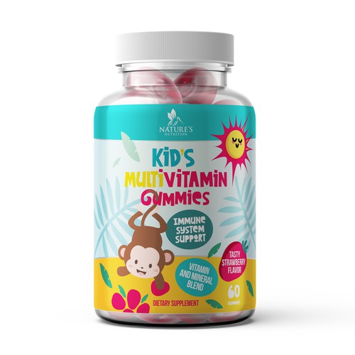 Tasty Kids Multivitamin Gummies Product Label for Nature's Nutrition Design by Nick Visual Co.