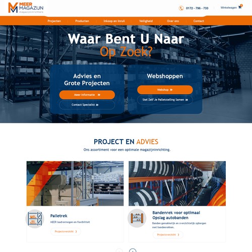 Creative website templates for a leading pallet racks company_ Meermagazijn Design by Adventix